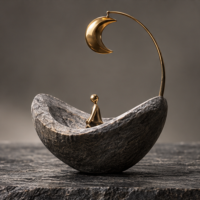 Opposite angle showing the curved boat silhouette and crescent support
