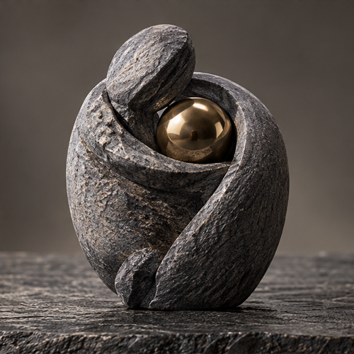 Side angle showing wrap-like contours around the gold-tone sphere