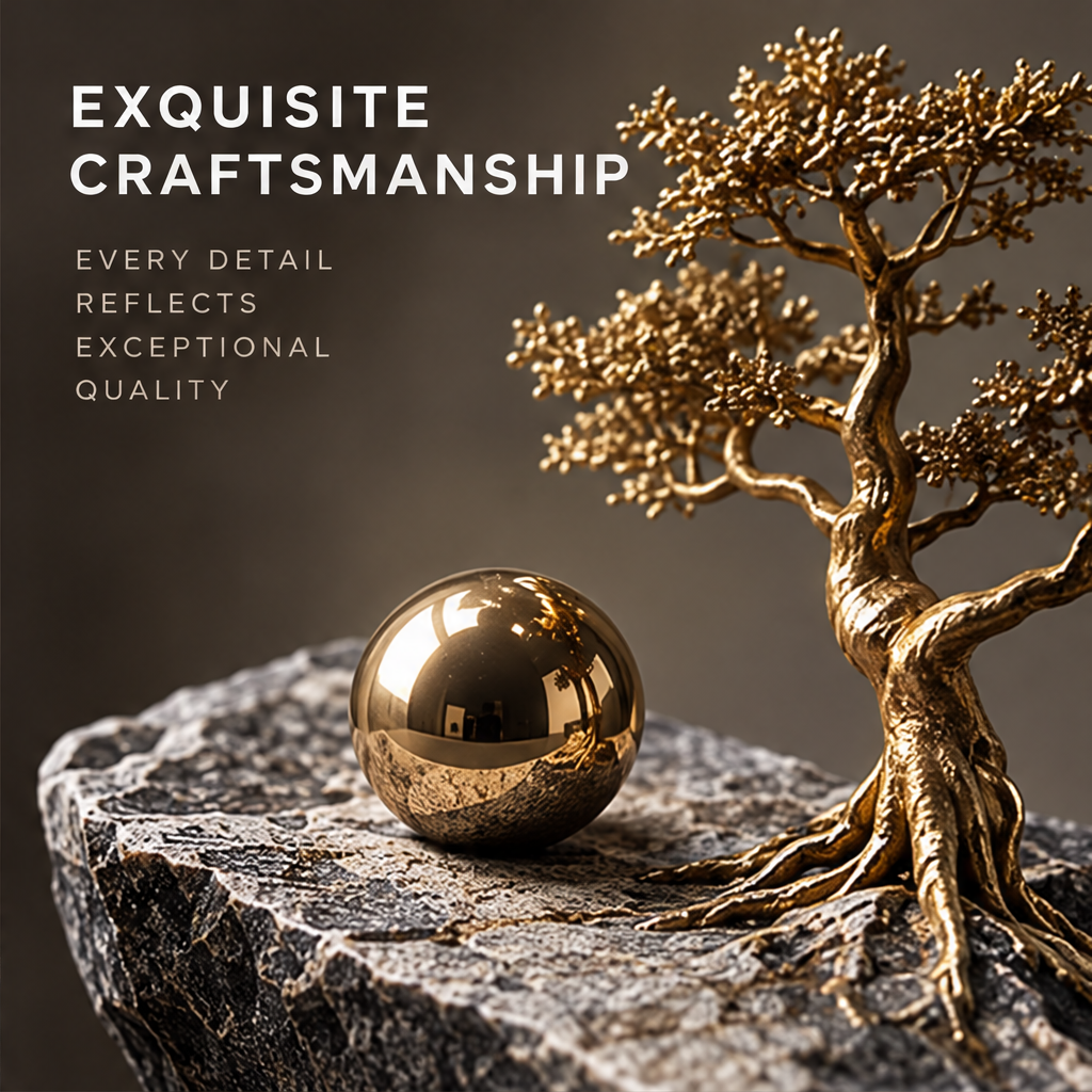 Landscape-inspired tree and orb sculpture styled on a console