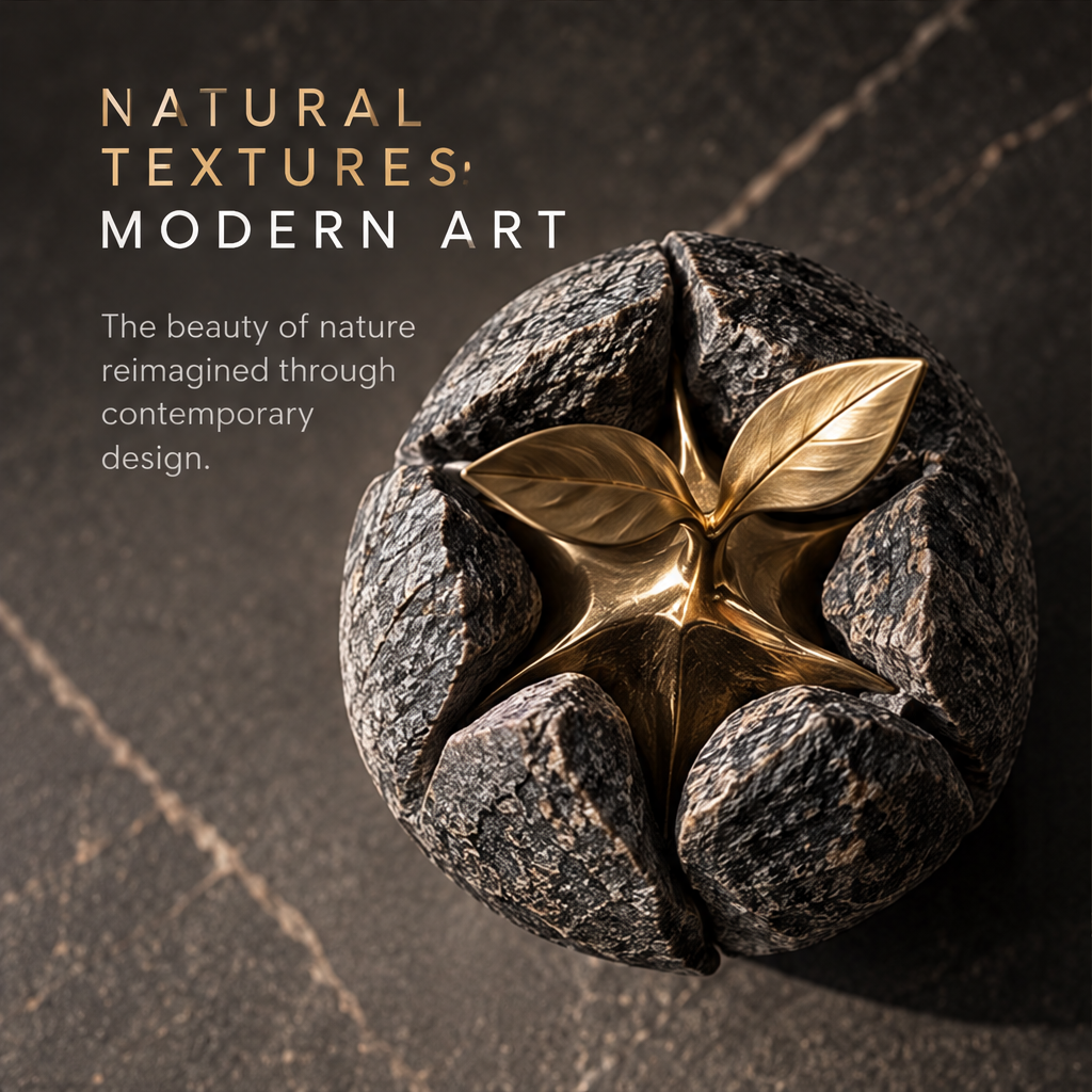 Botanical sprout sculpture displayed on a console beside a vase