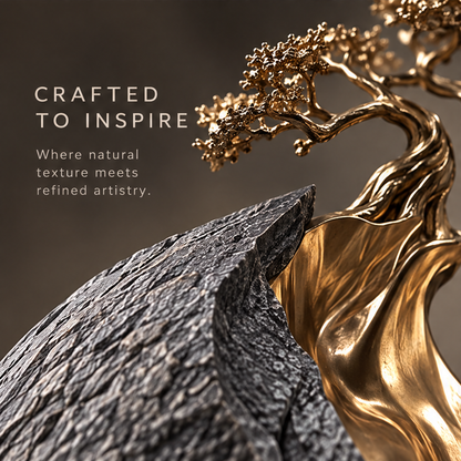 Angled view showing the textured gray exterior and flowing gold-tone recess